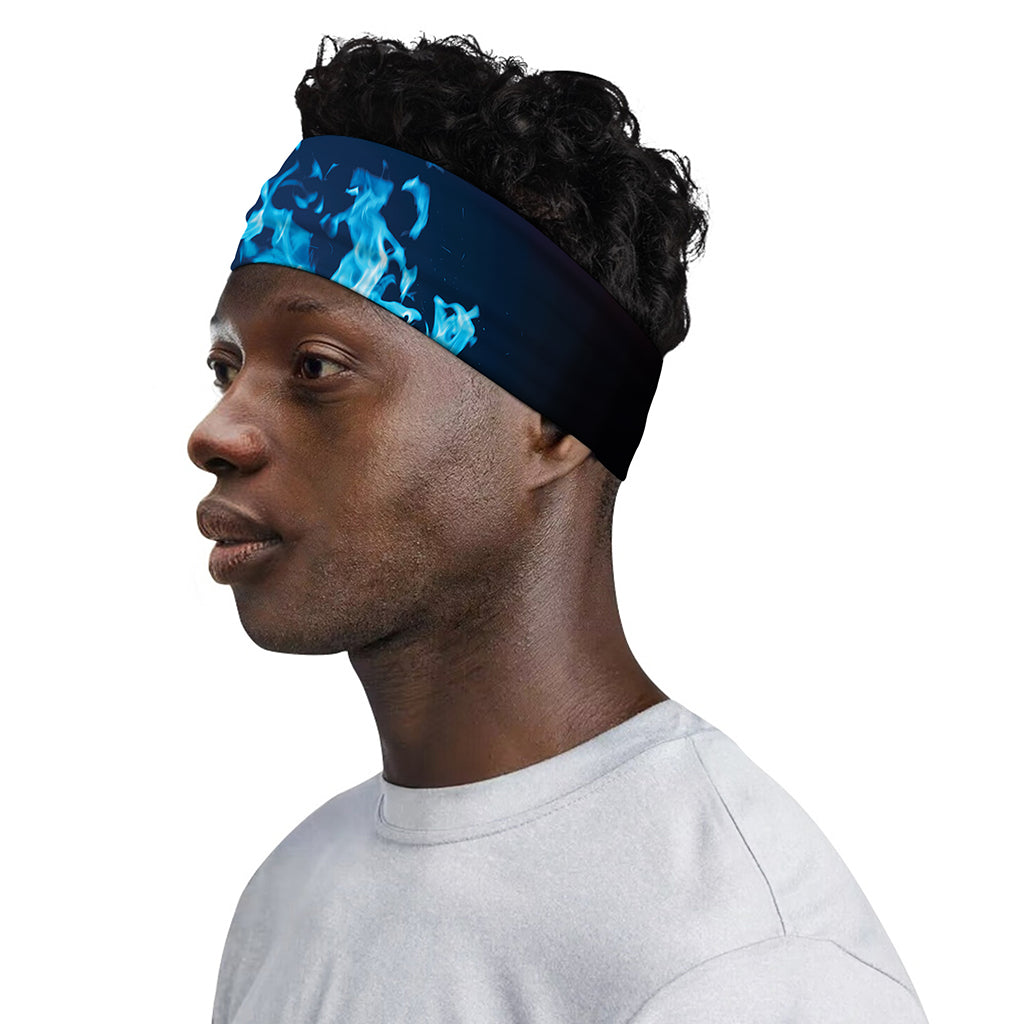 Red And Blue Fire Print Sports Headband