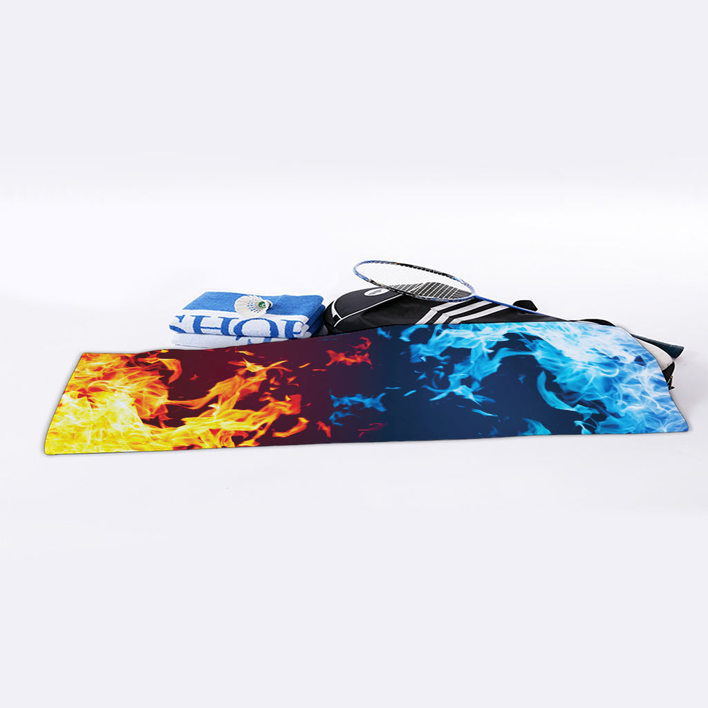 Red And Blue Fire Print Sports Towel