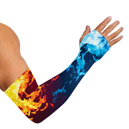 Red And Blue Fire Print Sun Protection Arm Sleeves