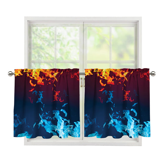 Red And Blue Fire Print Tier Curtains