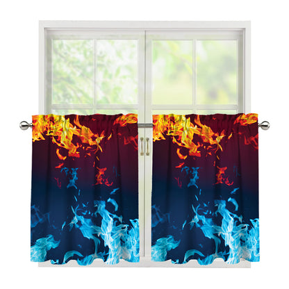 Red And Blue Fire Print Tier Curtains
