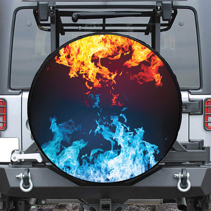 Red And Blue Fire Print Tire Cover