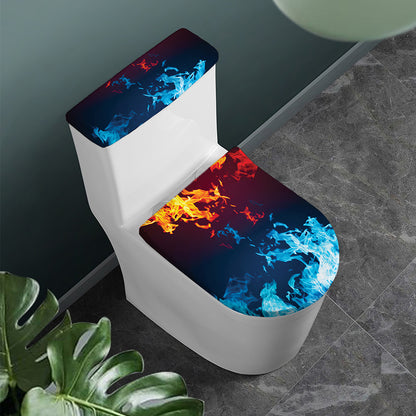 Red And Blue Fire Print Toilet Lid And Tank Cover Set