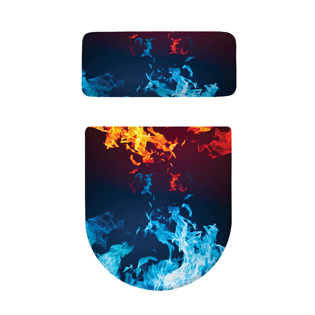 Red And Blue Fire Print Toilet Lid And Tank Cover Set