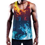 Red And Blue Fire Print Training Tank Top