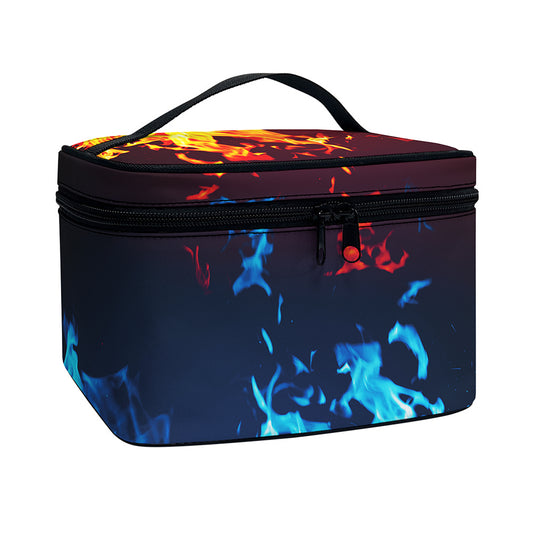 Red And Blue Fire Print Travel Makeup Bag