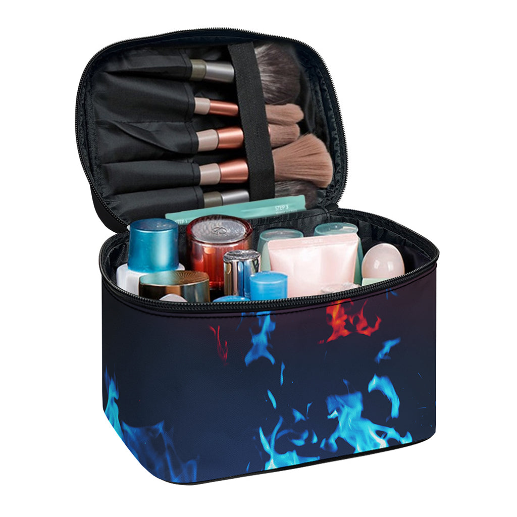 Red And Blue Fire Print Travel Makeup Bag