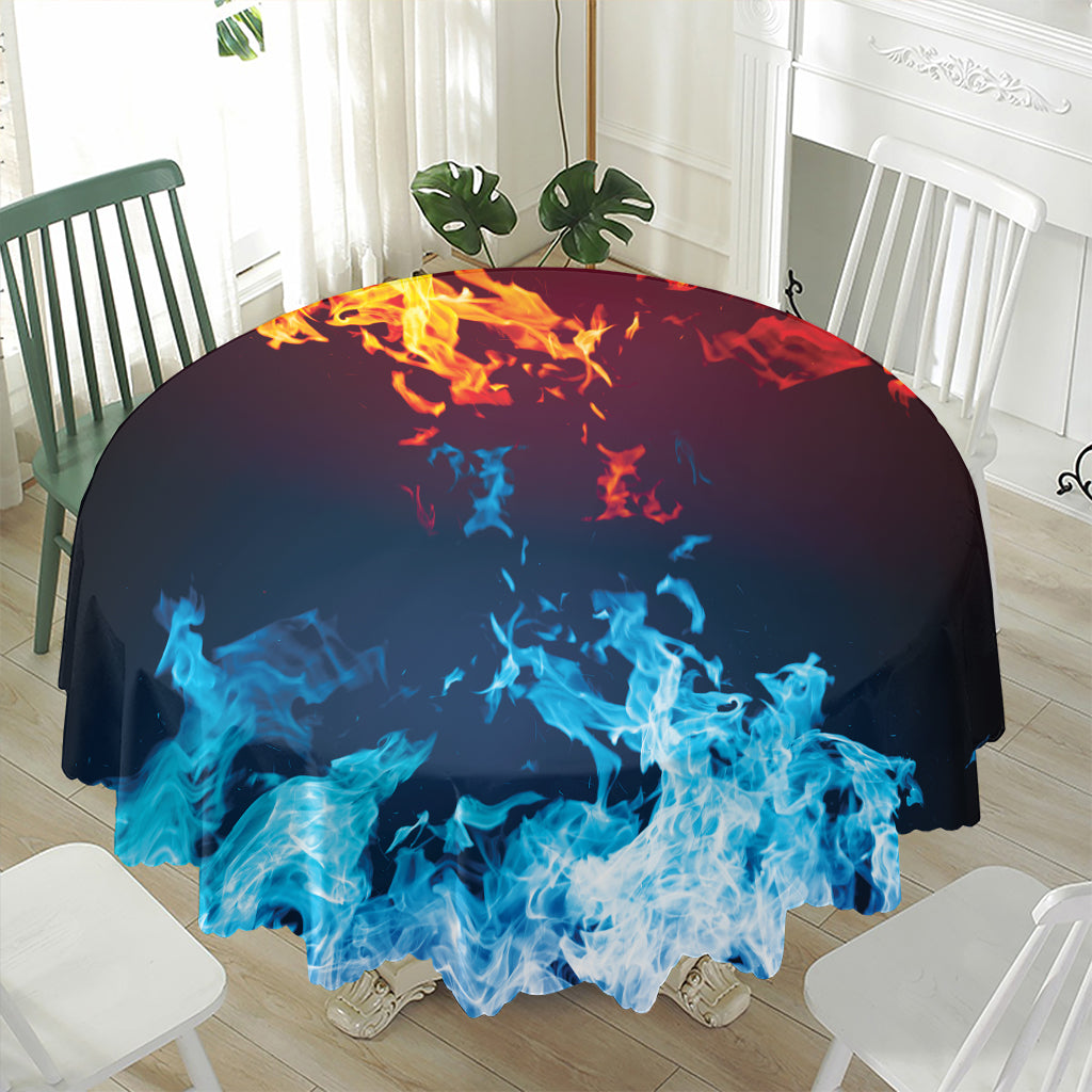 Red And Blue Fire Print Waterproof Round Tablecloth