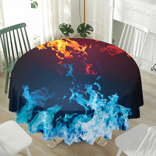 Red And Blue Fire Print Waterproof Round Tablecloth