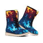 Red And Blue Fire Print Winter Boots