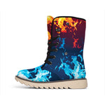 Red And Blue Fire Print Winter Boots