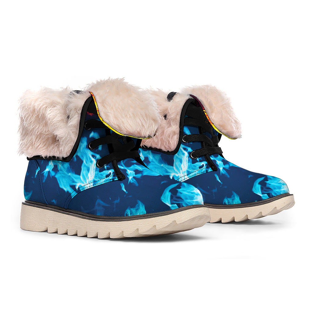 Red And Blue Fire Print Winter Boots