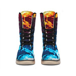 Red And Blue Fire Print Winter Boots