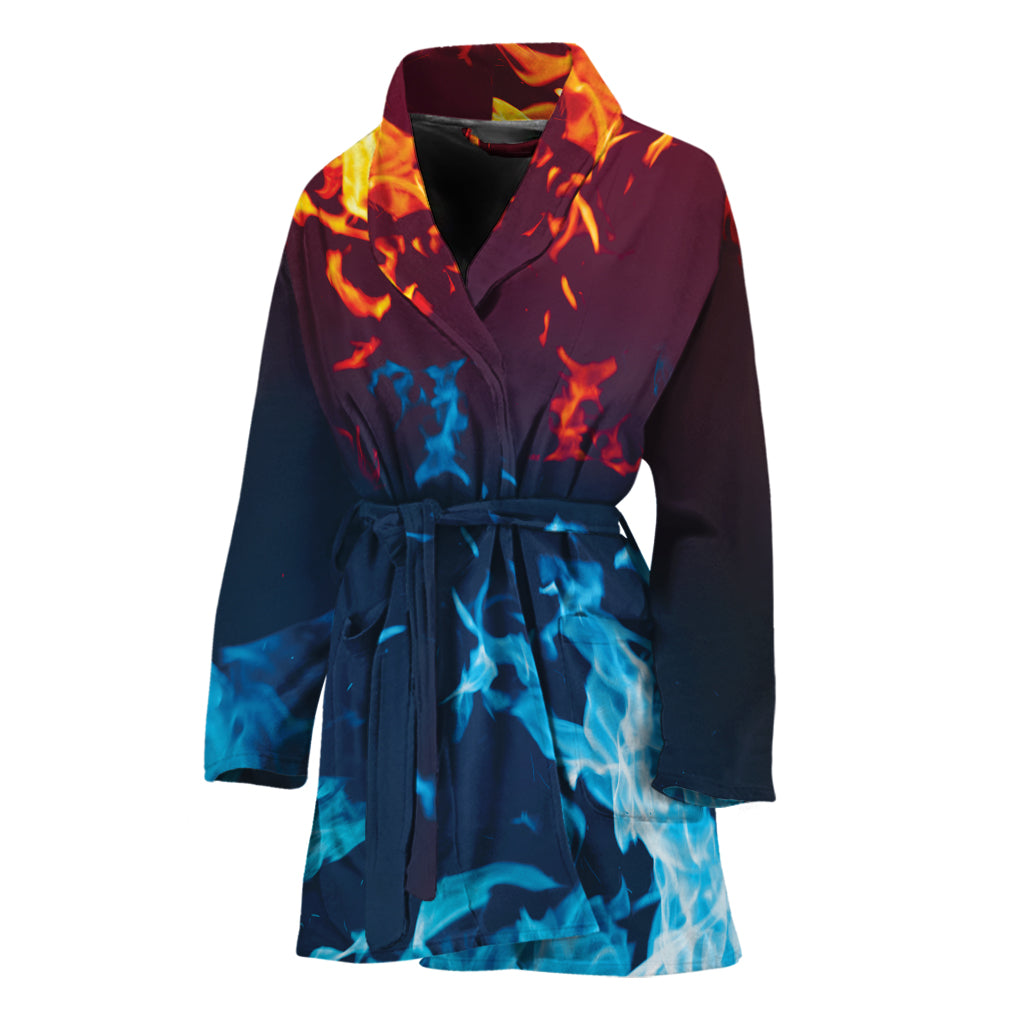 Red And Blue Fire Print Women's Bathrobe