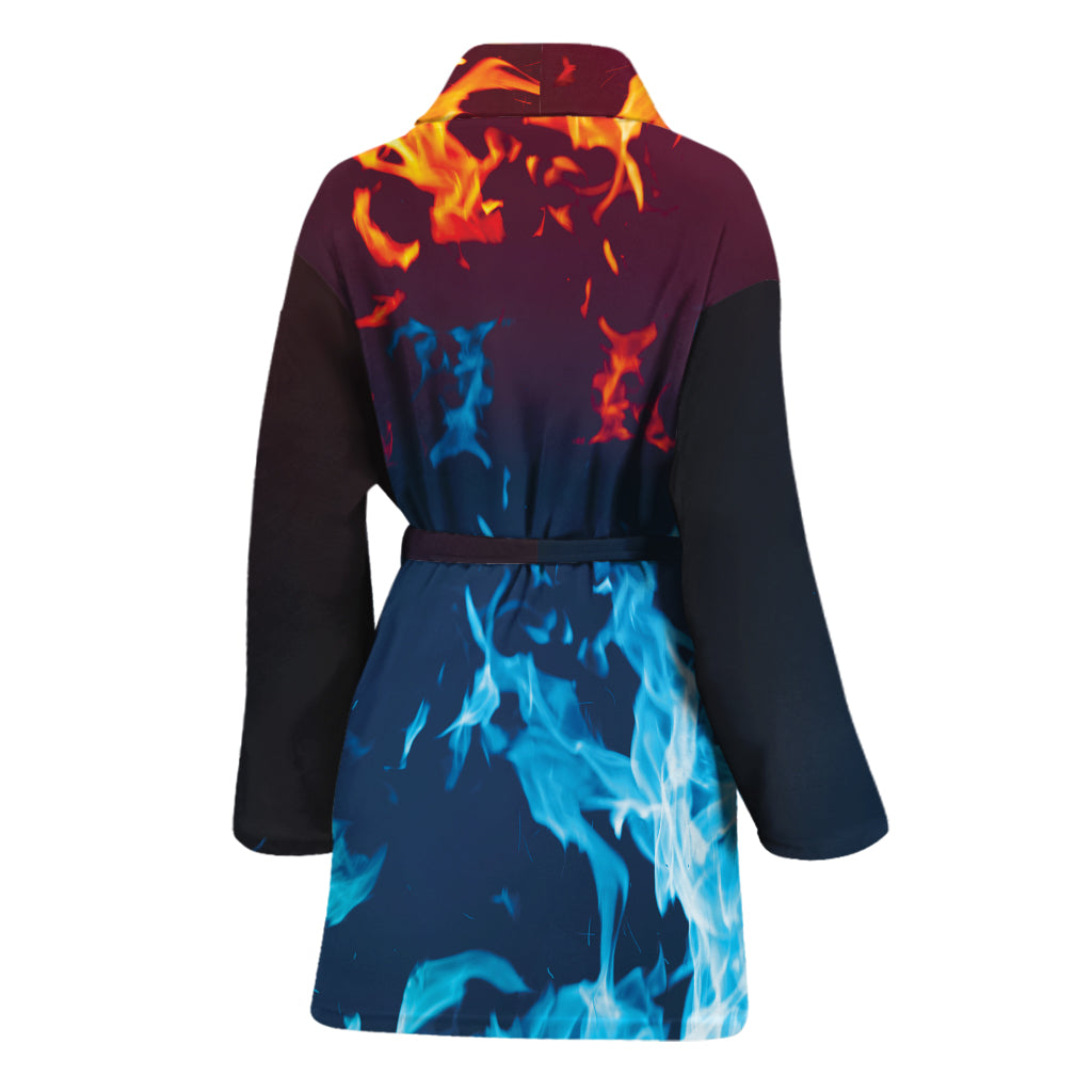 Red And Blue Fire Print Women's Bathrobe