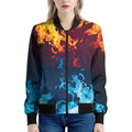 Red And Blue Fire Print Women's Bomber Jacket