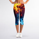 Red And Blue Fire Print Women's Capri Leggings