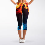 Red And Blue Fire Print Women's Capri Leggings