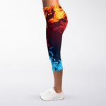 Red And Blue Fire Print Women's Capri Leggings