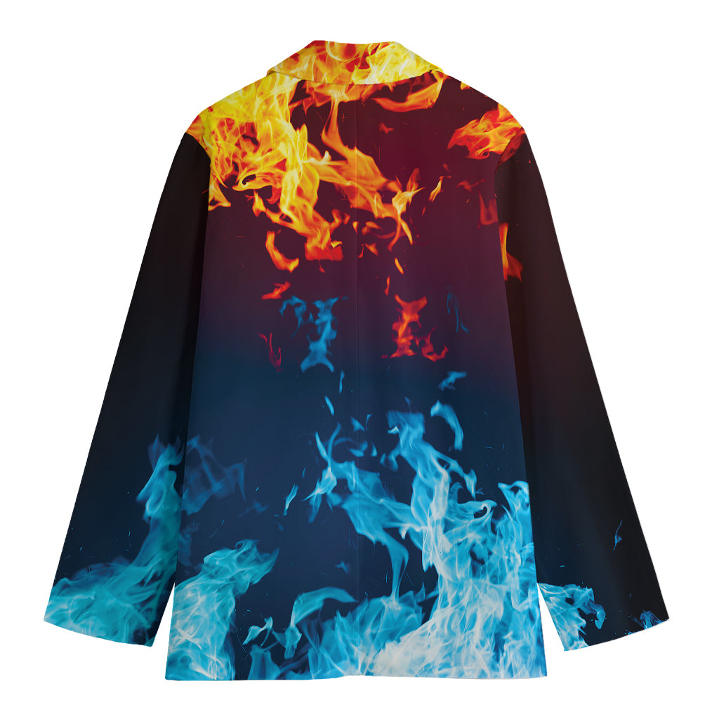 Red And Blue Fire Print Women's Cotton Blazer