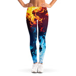 Red And Blue Fire Print Women's Leggings