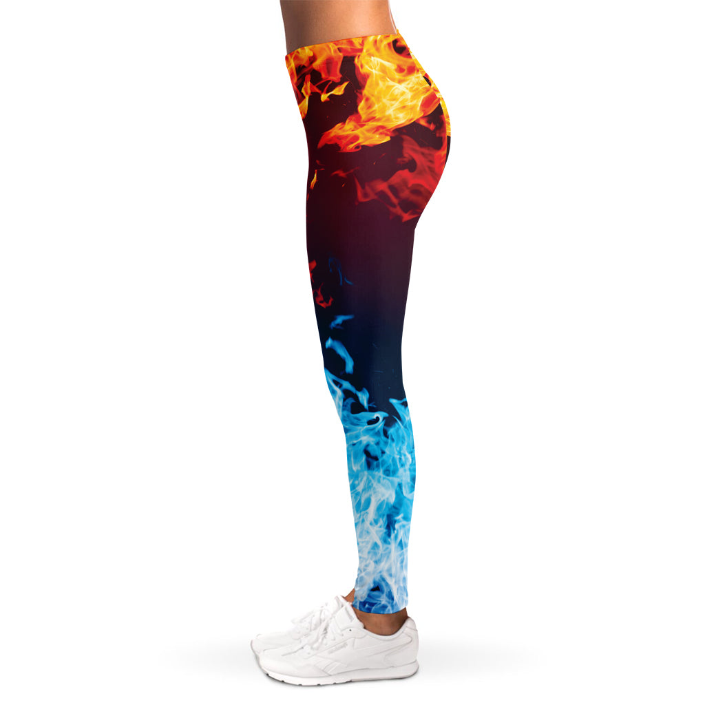 Red And Blue Fire Print Women's Leggings