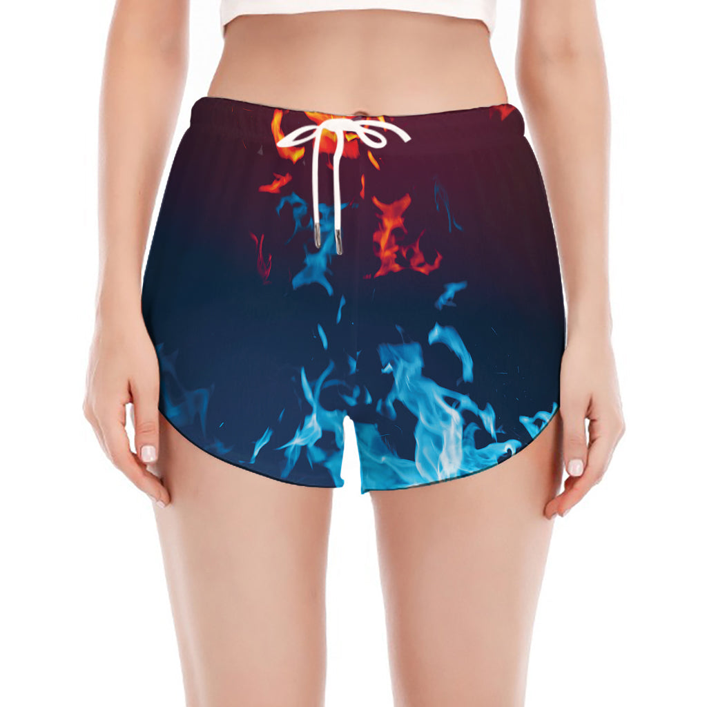 Red And Blue Fire Print Women's Split Running Shorts