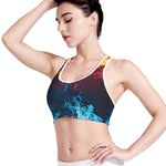 Red And Blue Fire Print Women's Sports Bra