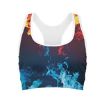 Red And Blue Fire Print Women's Sports Bra
