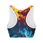 Red And Blue Fire Print Women's Sports Bra