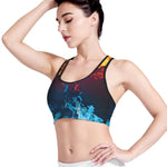 Red And Blue Fire Print Women's Sports Bra