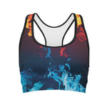 Red And Blue Fire Print Women's Sports Bra