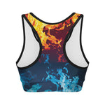 Red And Blue Fire Print Women's Sports Bra