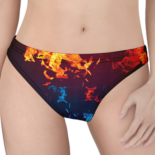 Red And Blue Fire Print Women's Thong