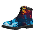 Red And Blue Fire Print Padded Collar Lace Up Boots