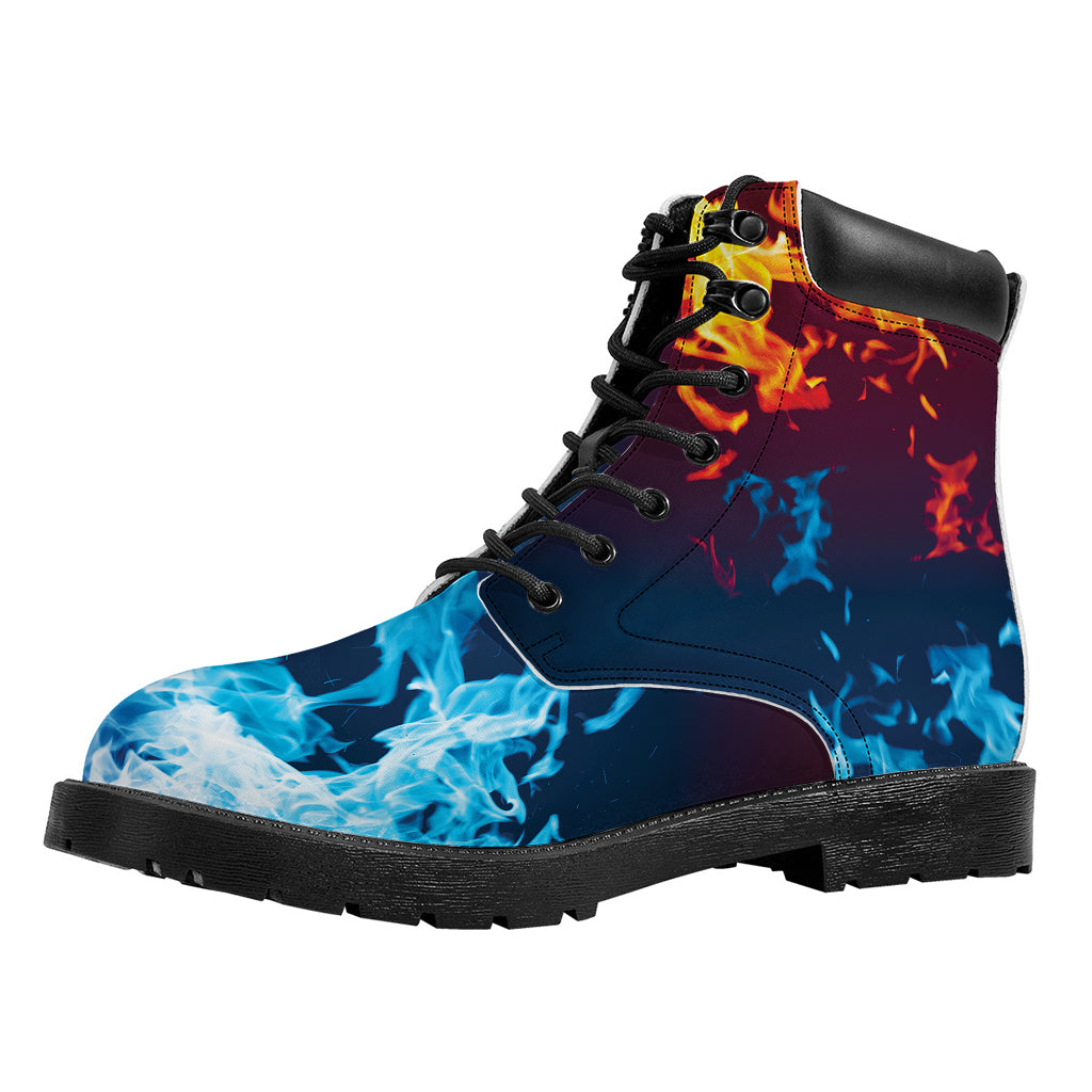 Red And Blue Fire Print Work Boots