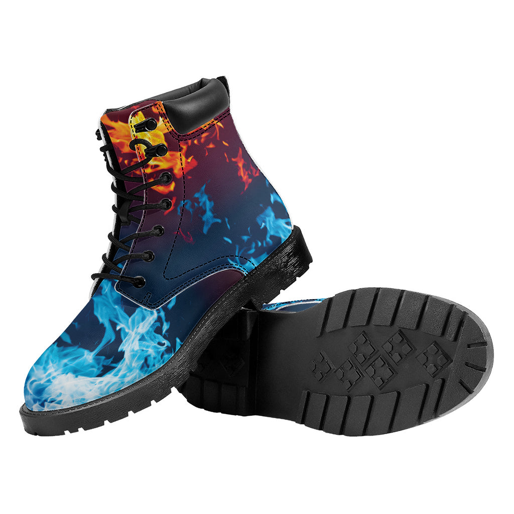 Red And Blue Fire Print Work Boots