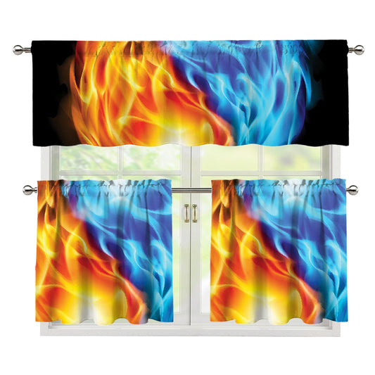 Red And Blue Fire Yin Yang Print 3 Piece Kitchen Curtains