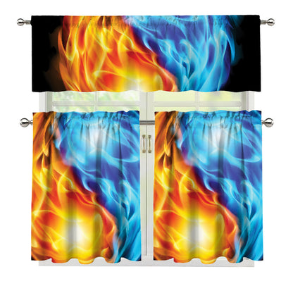 Red And Blue Fire Yin Yang Print 3 Piece Kitchen Curtains