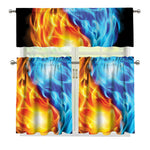 Red And Blue Fire Yin Yang Print 3 Piece Kitchen Curtains