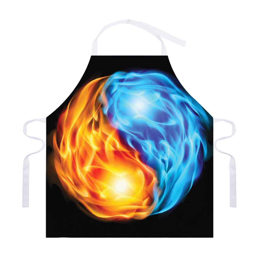 Red And Blue Fire Yin Yang Print Adjustable Apron