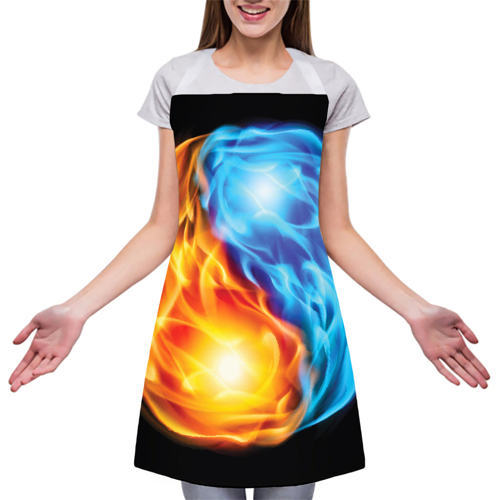 Red And Blue Fire Yin Yang Print Adjustable Apron