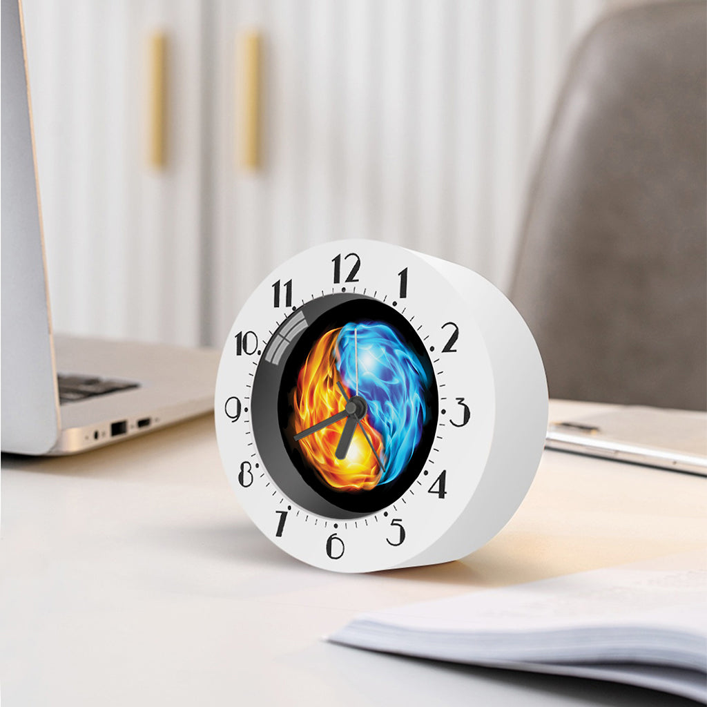 Red And Blue Fire Yin Yang Print Alarm Clock