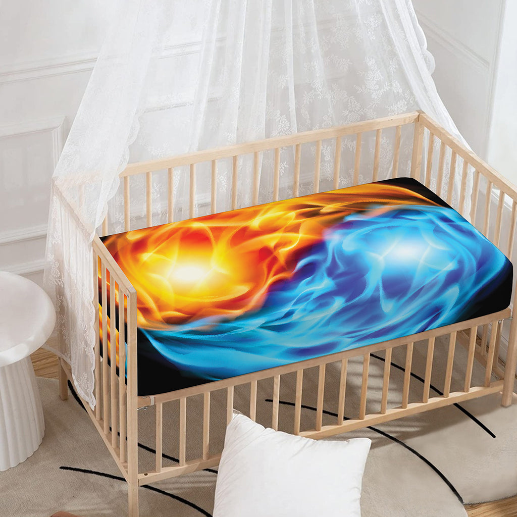 Red And Blue Fire Yin Yang Print Baby Crib Sheet