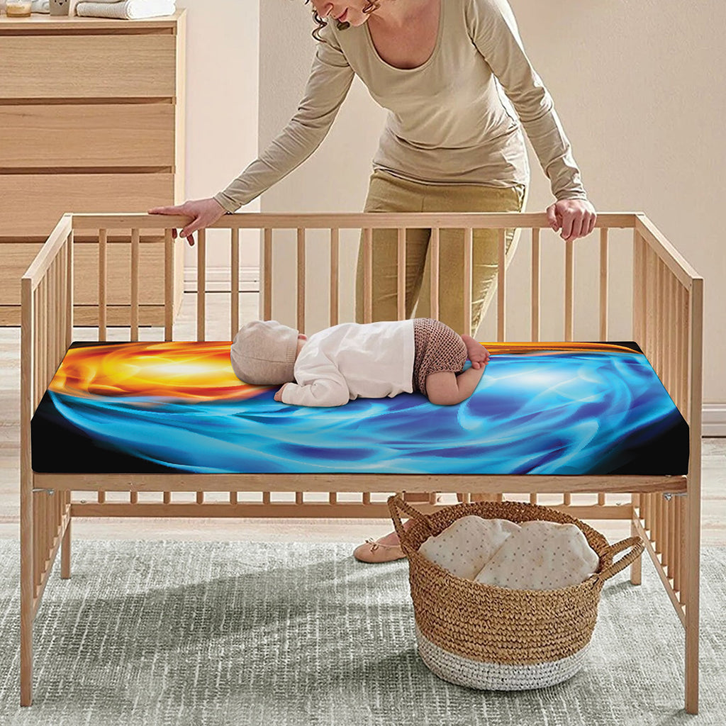 Red And Blue Fire Yin Yang Print Baby Crib Sheet