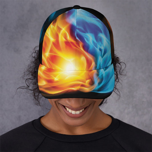 Red And Blue Fire Yin Yang Print Baseball Cap