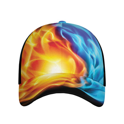 Red And Blue Fire Yin Yang Print Baseball Cap