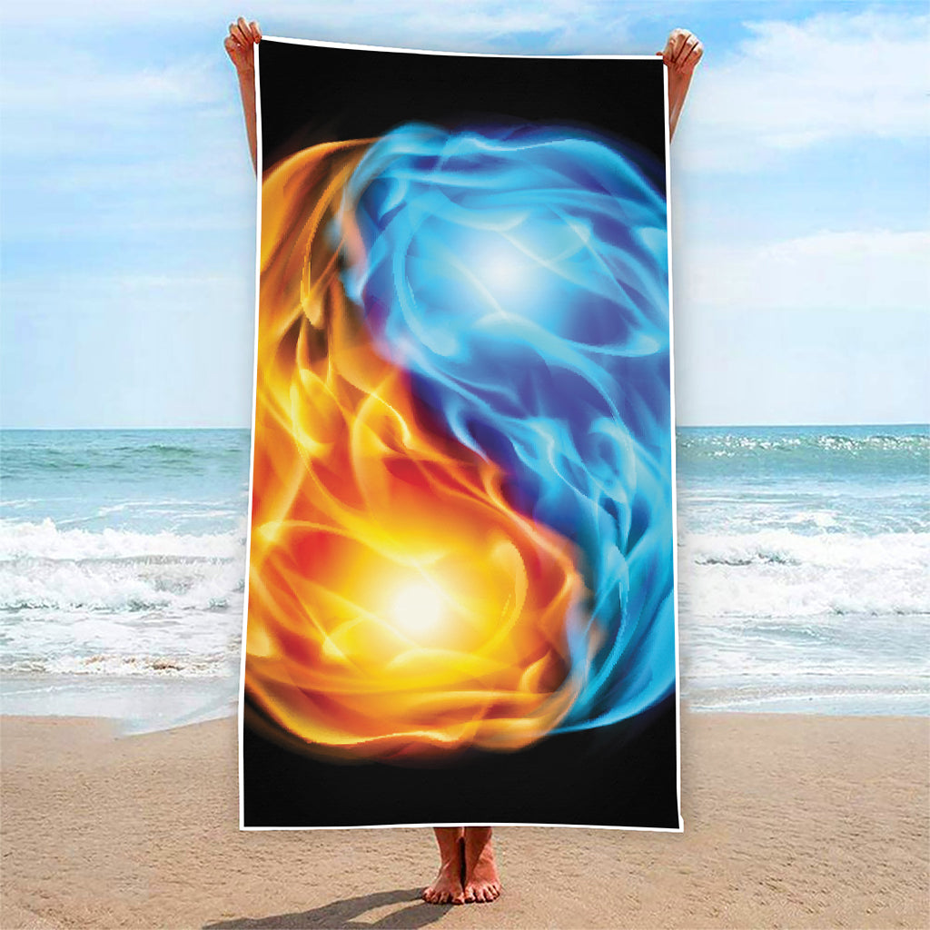 Red And Blue Fire Yin Yang Print Beach Towel