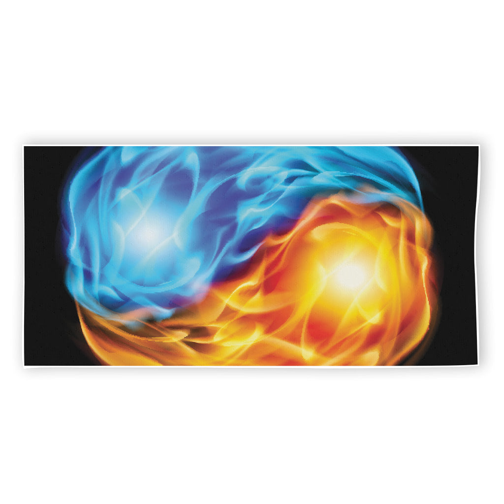 Red And Blue Fire Yin Yang Print Beach Towel