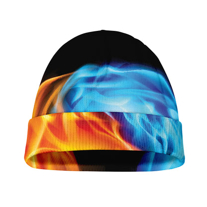 Red And Blue Fire Yin Yang Print Beanie